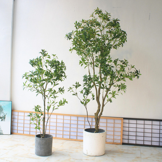 Simulated green plant Mazui wood hanging clock floor decorative tree