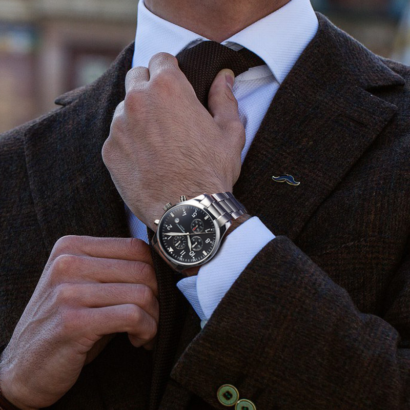 全自动钢带男士防水时尚简约石英表 威顿手表国产腕表