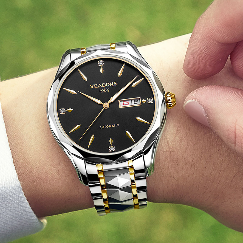 威顿正品男士全自动钨钢带机械表 威顿手表国产腕表