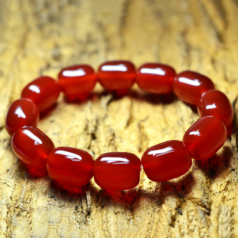 红色天然玛瑙桶珠手串男情侣手链 alaiye奥莱依手链