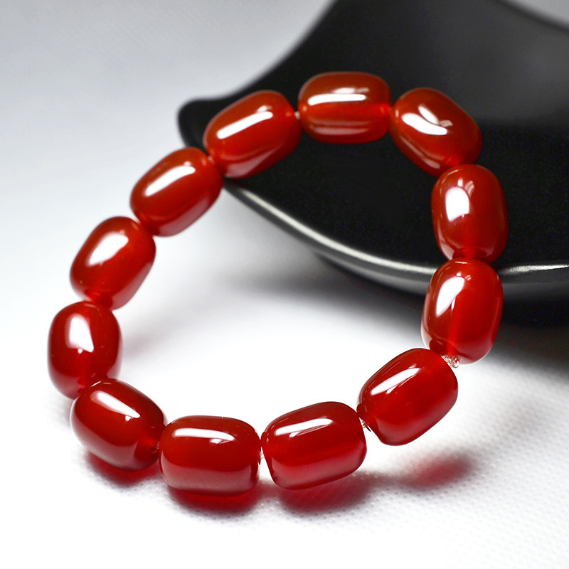 红色天然玛瑙桶珠手串男情侣手链 alaiye奥莱依手链