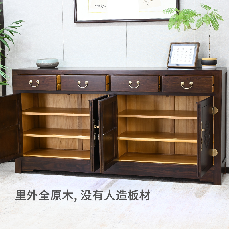 中式实木餐边柜别墅自建房中堂柜榆木客厅长条酒柜古典储物柜定做 - 图2