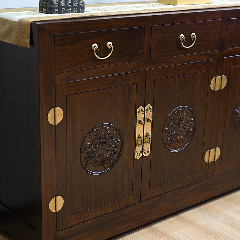 中式实木餐边柜别墅自建房中堂柜榆木客厅长条酒柜古典储物柜定做 - 图0