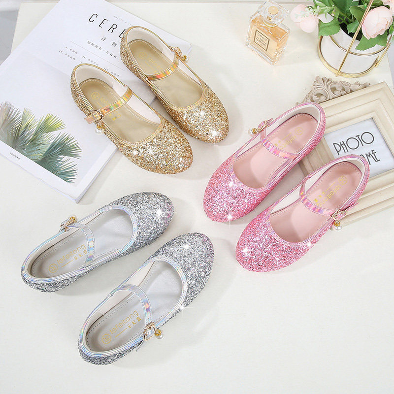 女大童公主鞋配礼服儿童鞋子水晶银色平底女宝宝演出鞋大童皮鞋小,淘宝优惠券,粉丝福利购,淘宝优惠卷