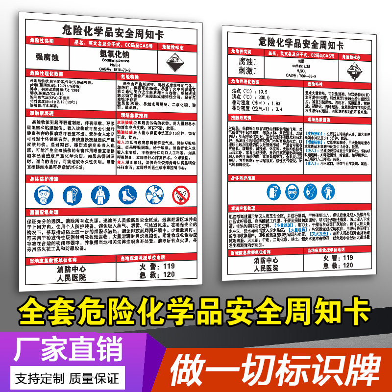 危险化学品安全周知卡安全技术说明书全套职业危害病告知卡危化品危险品风险点告知标识标志提示牌警示牌定制 - 图0