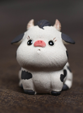 紫砂可养小奶牛茶宠摆件