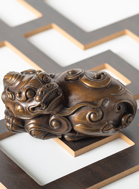 铜貔貅摆件公母一对黄铜镇纸笔架茶宠手把件办公桌茶盘书房装饰品