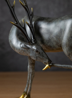 铜鹿摆件新中式家居客厅装饰品