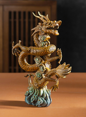 铜龙摆件十二生肖青龙抬头家居客厅办公室桌面装饰立龙厨房避火龙