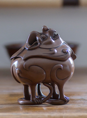 朝天吼香薰炉瑞兽吼紫铜貔貅摆件