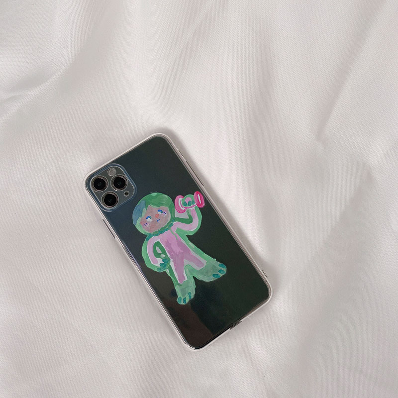 油画哑铃人适用iPhone17手机壳苹果防摔16promax全包摄像头8plus软壳13透明12promax男女14plus日韩卡通 - 图1