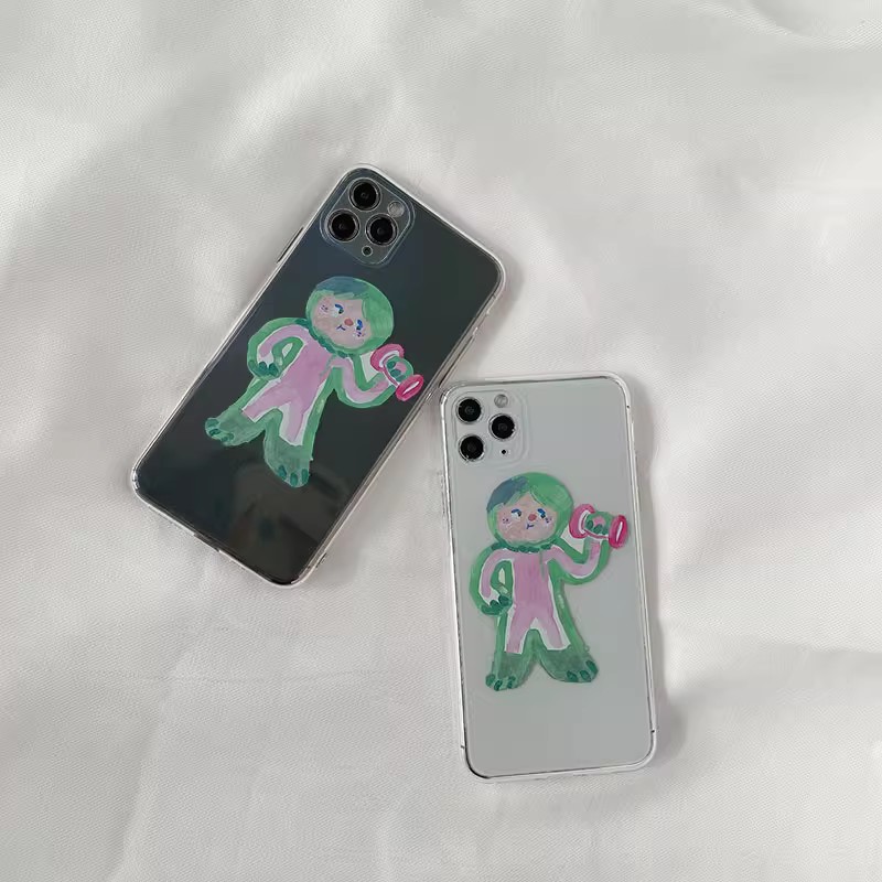 油画哑铃人适用iPhone17手机壳苹果防摔16promax全包摄像头8plus软壳13透明12promax男女14plus日韩卡通 - 图2