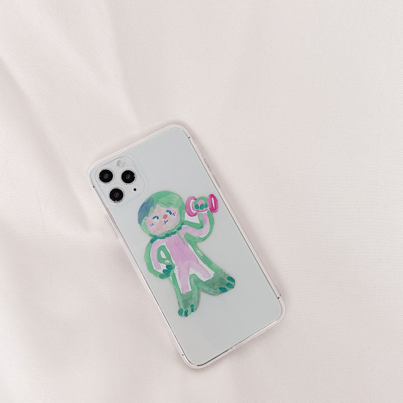 油画哑铃人适用iPhone17手机壳苹果防摔16promax全包摄像头8plus软壳13透明12promax男女14plus日韩卡通 - 图0