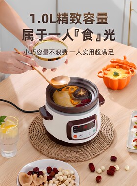 全自动陶瓷电炖锅 家用煮粥煮饭小型燕窝煲汤锅宝宝炖锅 1L紫砂锅