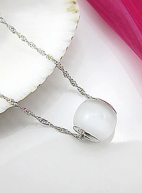 猫眼石百搭轻奢小众复古银项链