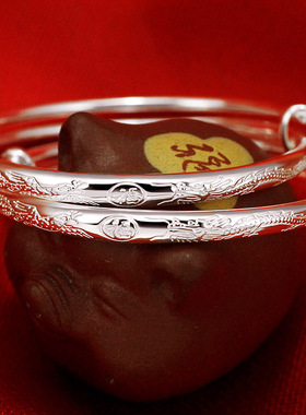 龙凤儿童小孩满月送礼银手镯