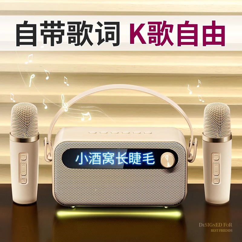 蓝牙音箱家用K歌小型歌词音响话筒带麦克风一体机户外唱歌迷你ktv