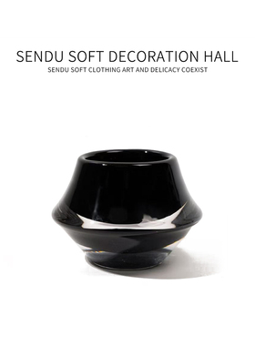 森度轻奢书房桌面摆件玄关陈列装饰套组黑白琉璃花器大理石香薰