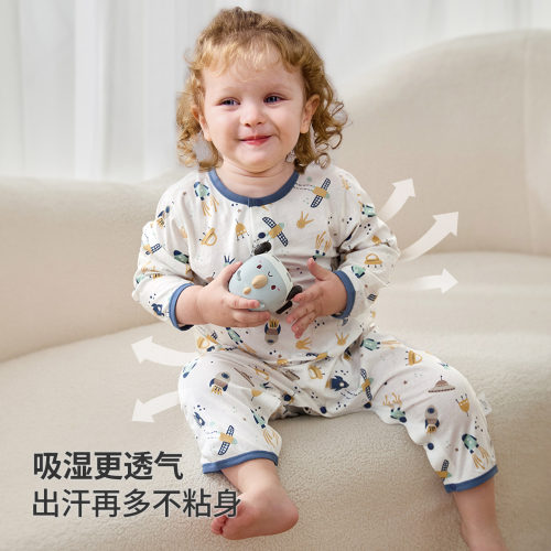 儿童连体睡衣夏季薄款宝宝连体衣女孩空调服纯棉长袖连身男童睡袋 - 图2