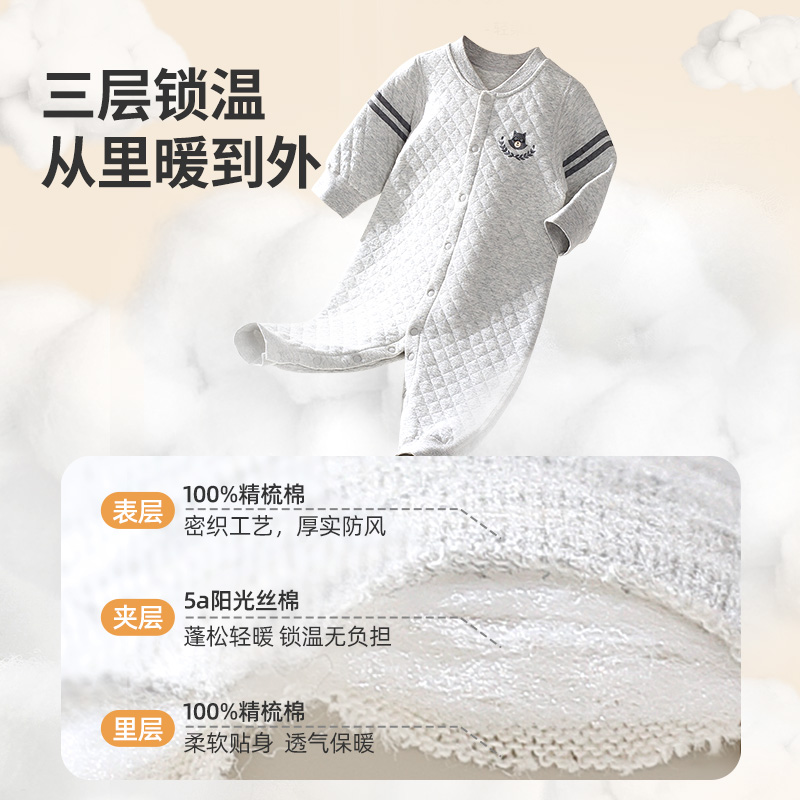 婴儿连体衣秋冬款宝宝保暖衣纯棉睡衣男女婴幼儿衣服冬季夹棉哈衣 - 图0
