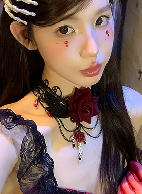 万圣节装扮哥特风玫瑰蕾丝项链女配饰2026新款颈链饰品女款锁骨链