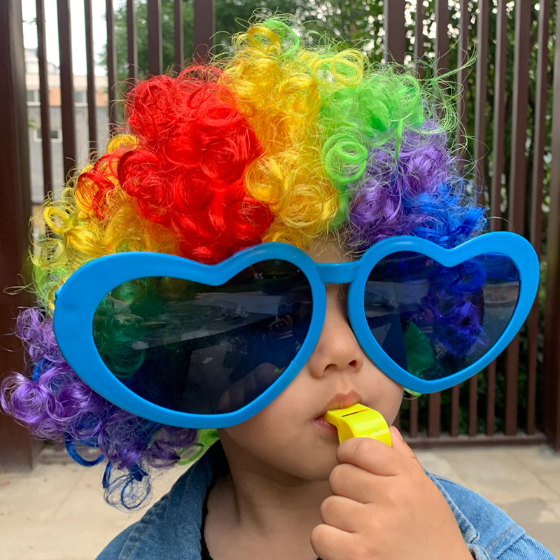 儿童假发彩色头套爆炸头小丑头发幼儿园表演道具搞怪发套彩虹头饰 - 图2