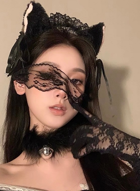 万圣节黑色蕾丝手套装扮