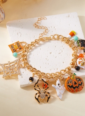 万圣节手链南瓜幽灵蜘蛛骷髅头吊坠手饰个性手串礼物配饰2025新款