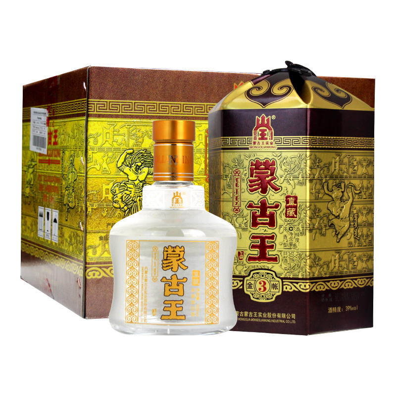 4瓶装蒙古王39度金帐3系列整箱500ml*4浓香型粮食白酒-图0