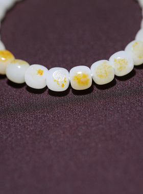 【姑苏润石堂】在售22克天然新疆和田玉籽料洒金皮白玉老型珠手串