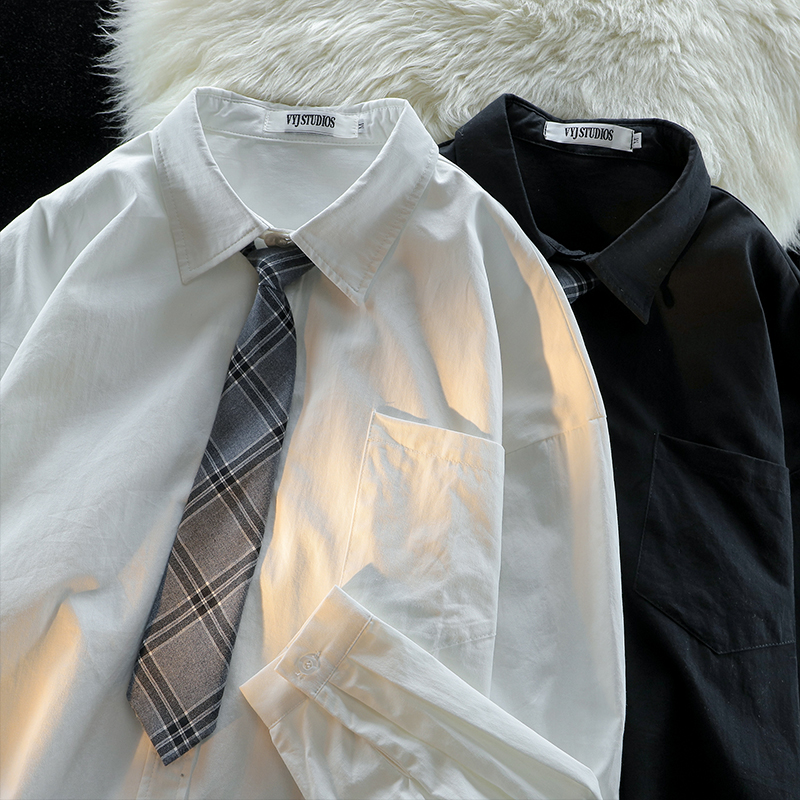 Deschpe 日系学院风领带jk衬衫女长袖韩系设计感小众衬衣制服上衣 - 图0