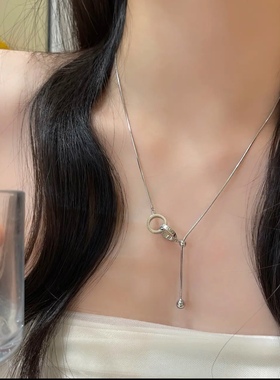 双环可抽拉锁骨链项链锁骨链女