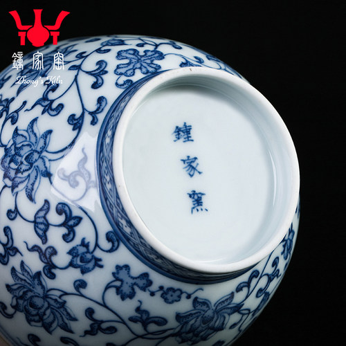钟家窑柴窑主人杯单杯手绘青花茶杯纯手工景德镇茶具缠枝莲小茶杯 - 图3