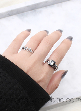 日韩复古重工做旧链条开口戒指