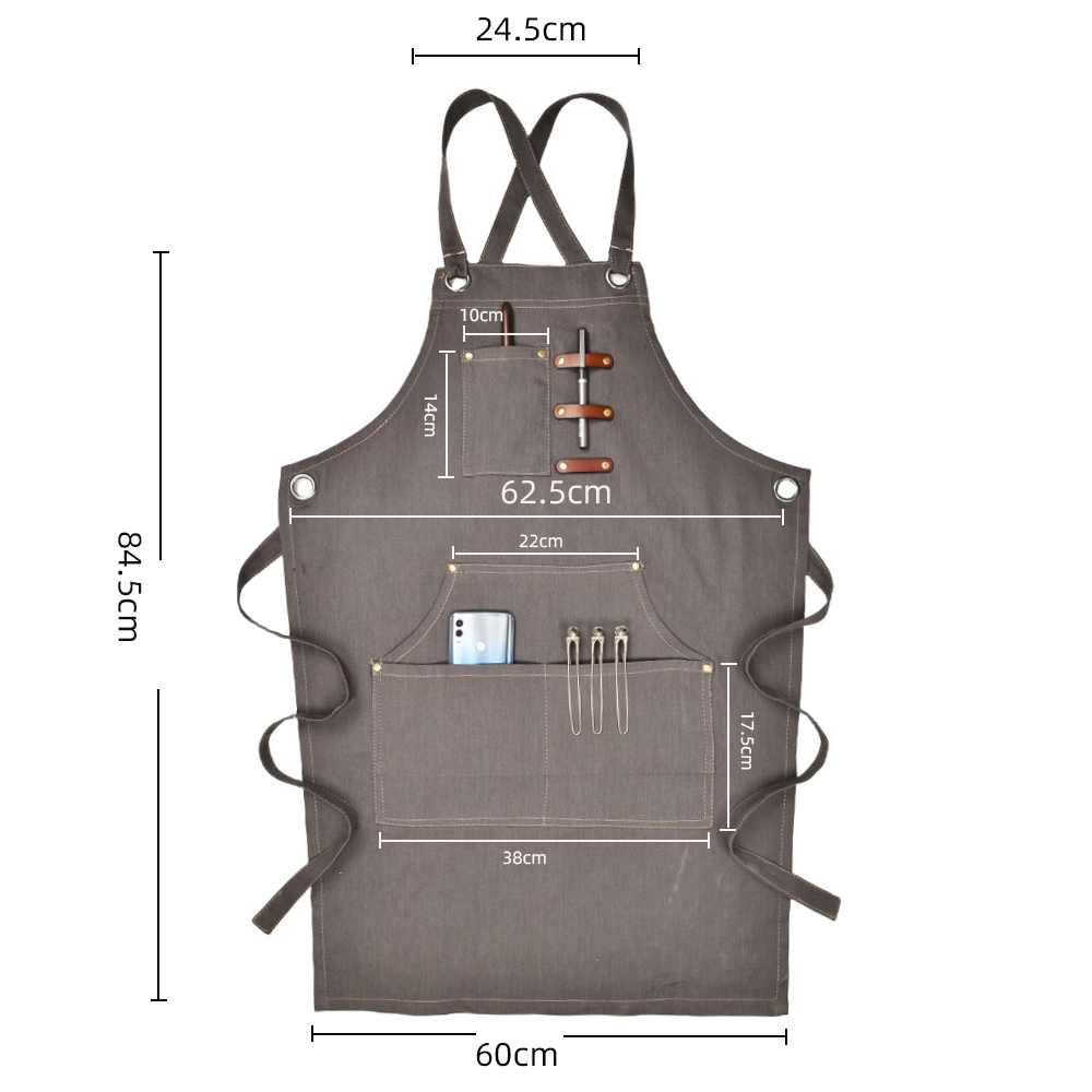 灰色牛仔围裙厨房防水防油可调节交叉系结服务员咖啡馆围裙