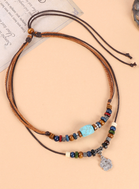 中式复古编织双层项链额饰毛衣链