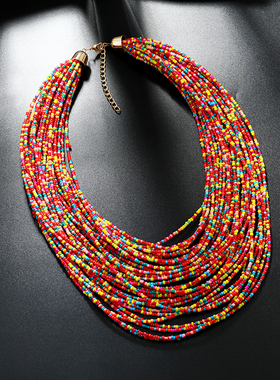 欧美复古夸张米珠多层项链