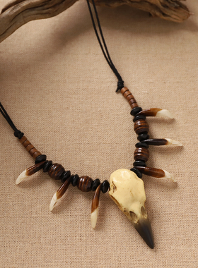 原创乌鸦头骨复古个性狗牙项链