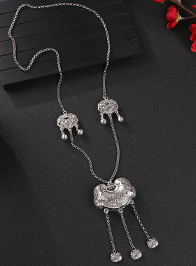 新中式国风长款复古苗银项链女