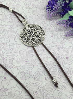 手工民族风长款大花朵流苏毛衣链