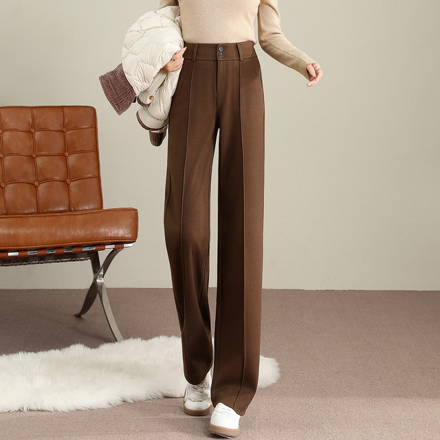 Narrow straight pants for women 2025 new high waist woolen pants