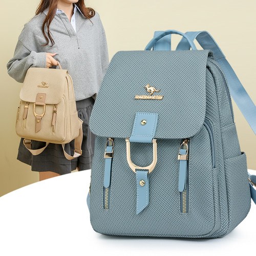 秋冬新款韩版时尚pu软皮双肩包女休闲大容量学生书包简约旅行背包 - 图1