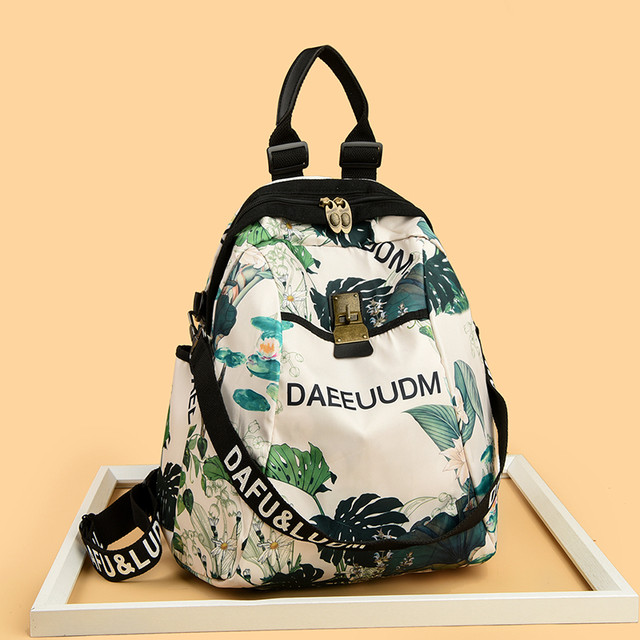 Women's printed water-repellent large-capacity commuter backpack