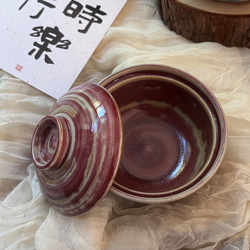 十器复古盖碗赤红汤盅炖盅一人食甜品碗蒸蛋碗隔水炖家用餐厅商用,淘宝优惠券,粉丝福利购,淘宝优惠卷