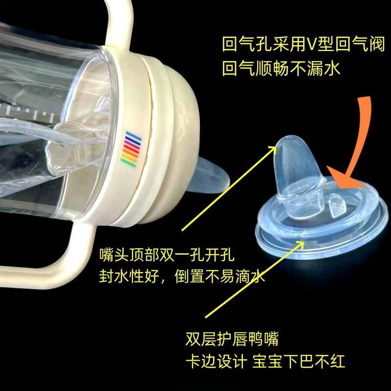 适配BeBeBus彩虹奶瓶学饮杯宽口径奶瓶配件重力球学饮鸭嘴吸管杯 - 图1