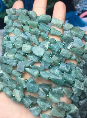 9*12MM天然水晶 绿磷灰石原石糖块散珠半成品手链项链配件配珠