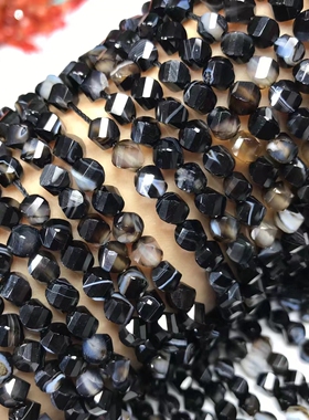 5.5*6MM天然水晶 黑色波斯湾玛瑙西瓜面南瓜扭珠散珠半成品配件