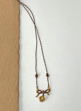 小众国风蝴蝶结手工编绳项链锁骨链铃铛男女项链一步一响设计感