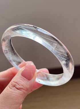 新品上架 天然白水晶手镯宽版带有点白幽灵 57.8mm