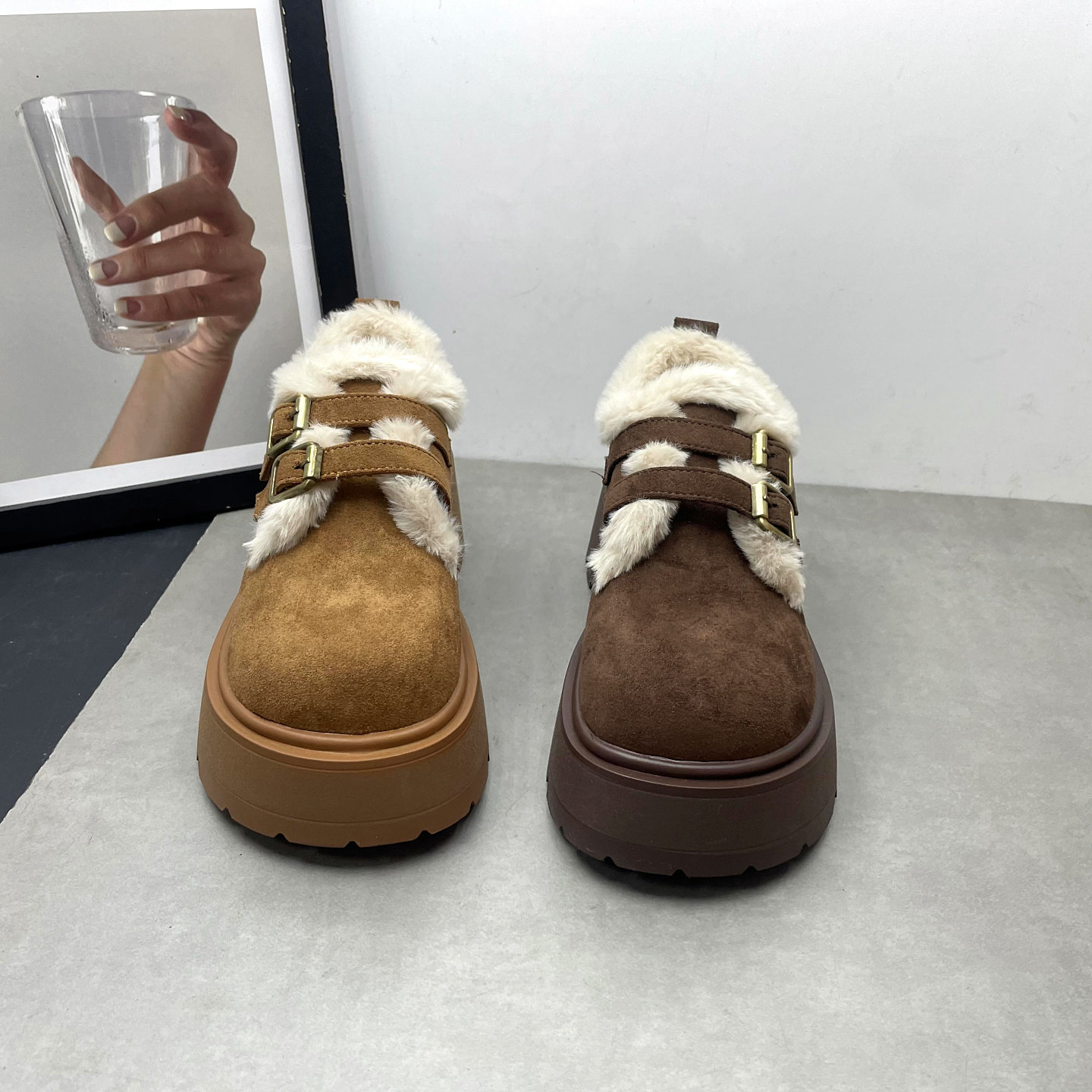 工厂处理女鞋2025冬季新款圆头深口加绒保暖松糕厚底勃肯鞋女棉鞋,淘宝优惠券,粉丝福利购,淘宝优惠卷